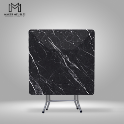 Table Pliante-70x70 CM
 Couleur-Marbre noir Peinture Socle-Gris Argent