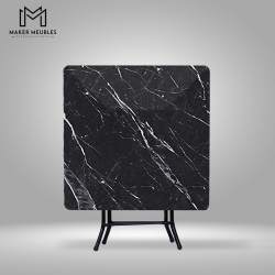 Table Pliante-70x70 CM
 Couleur-Marbre noir Peinture Socle-Noir Brillant
