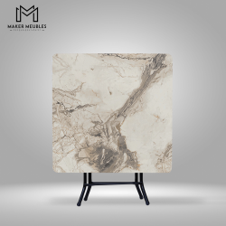 Table Pliante - 80x80 CM
 Couleur-Marbre Blanc Peinture Socle-Noir Brillant