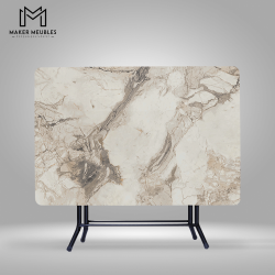 Table Pliante - 105x70 CM
 Couleur-Marbre Blanc Peinture Socle-Noir Brillant