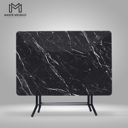 Table Pliante - 105x70 CM
 Couleur-Marbre noir Peinture Socle-Noir Brillant