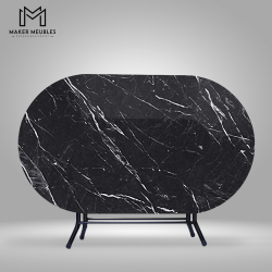 Table Pliante - Ovale138x85 CM
 Couleur-Marbre noir Peinture Socle-Noir Brillant