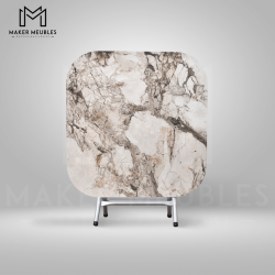 Table Pliante - 90x90 CM
 Couleur-Marbre Blanc Peinture Socle-Gris Argent