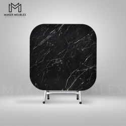 Table Pliante - 90x90 CM
 Couleur-Marbre noir Peinture Socle-Gris Argent